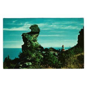 Vintage Postcard Gaspe Peninsula P Q St Lawrence River Landscape Rock Lighthouse